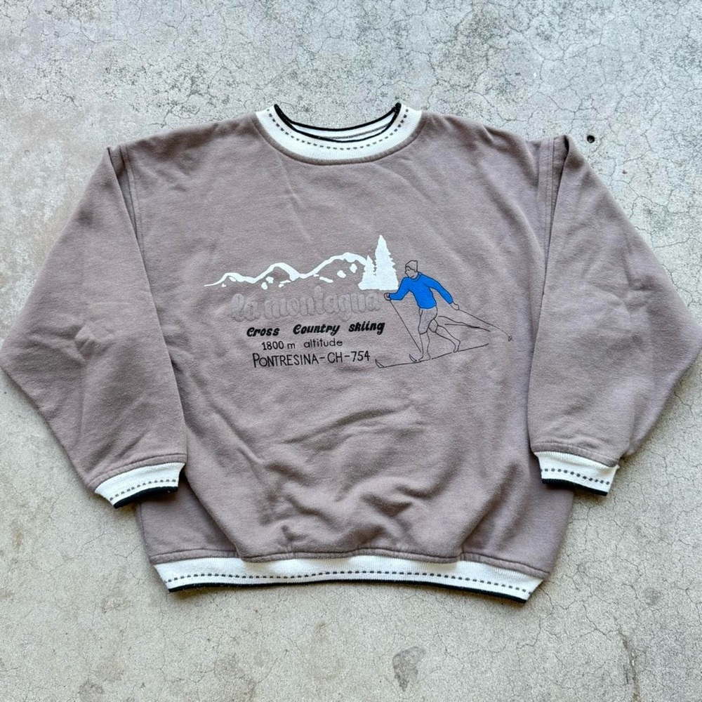 triangl swimwear Taupe Crewneck Sweatshirt with Blue Ski Graphic - Picture 2 of 7